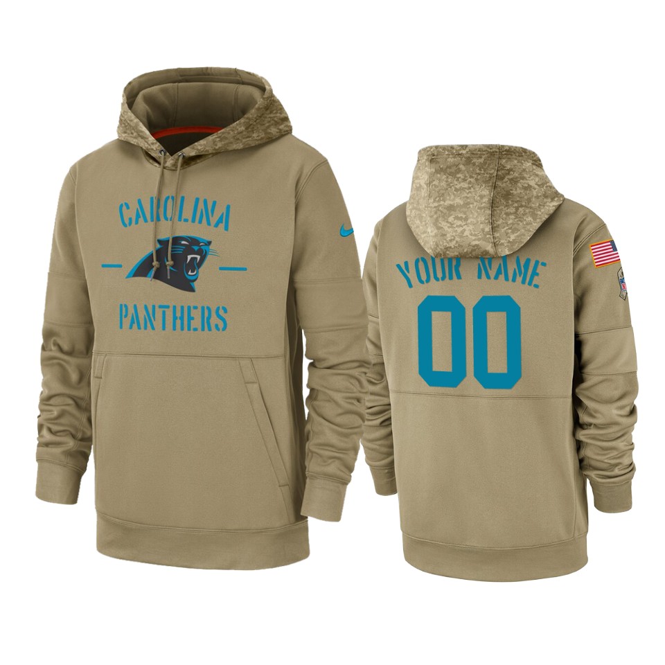 Men's Carolina Panthers Customized Tan 2019 Salute To Service Sideline Therma Pullover Hoodie